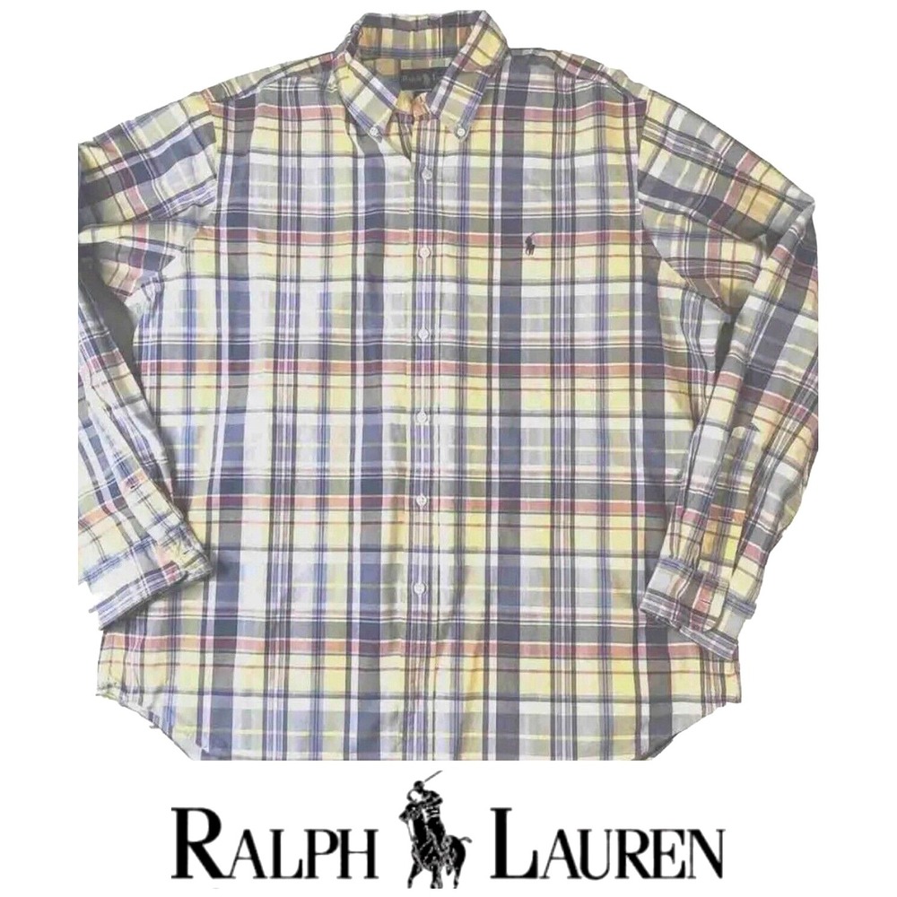 Ralph Lauren Classic Fit - Men's XL  Blue, Yellow & Red Button Down Long Sleeved